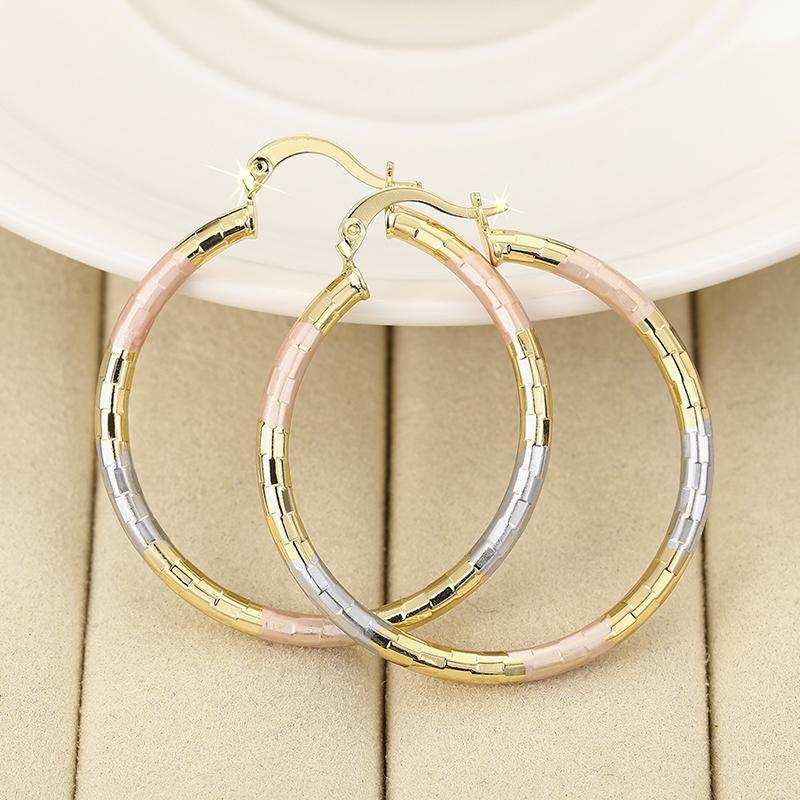 

Huitan Stylish Dainty Metallic Style Hoop Earrings Female Fashion Accessories for Daily Wear Women Three Tone Style Zircon Gift