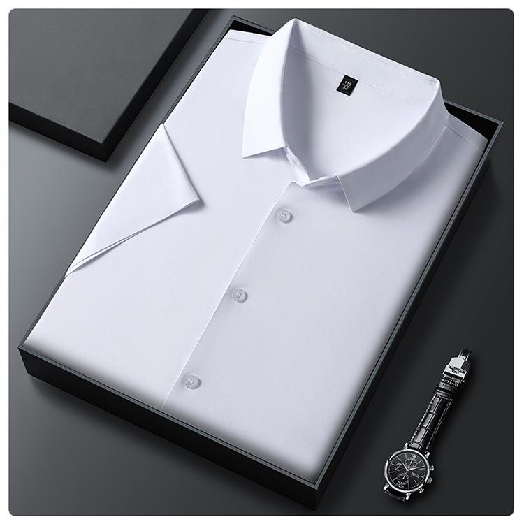 Men's Seamless Short-Sleeve Ice Silk Formal Shirt - Summer 2026, Non-Iron, Solid Color, Business Casual.