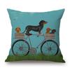 Dogs On Bicycle Art Cushion Cover Poodle Bulldog German Shepherd Golden Retriever Dachshunds Labrador Print Linen Pillow Case