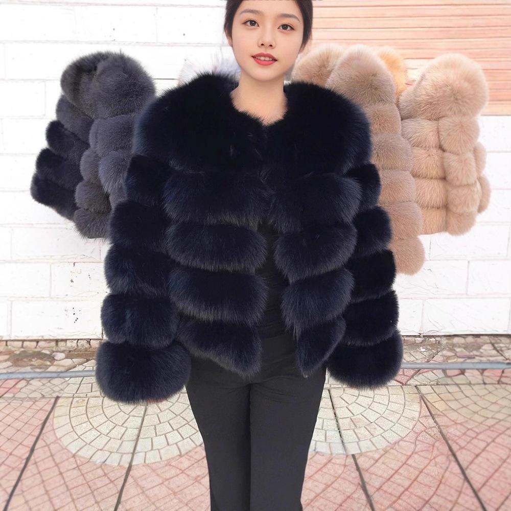 European and American fur jackets imitation fox hair splicing winter clothing thickened warm long-sleeved short fur jackets are in stock
