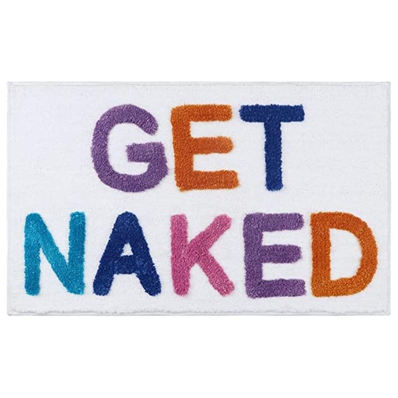 Inyahome Get Naked Bath Mat Bathroom Rugs for Bathtub Mat Cute Bath Rugs for Apartment Decor Tufted Gray and White Shower Mat