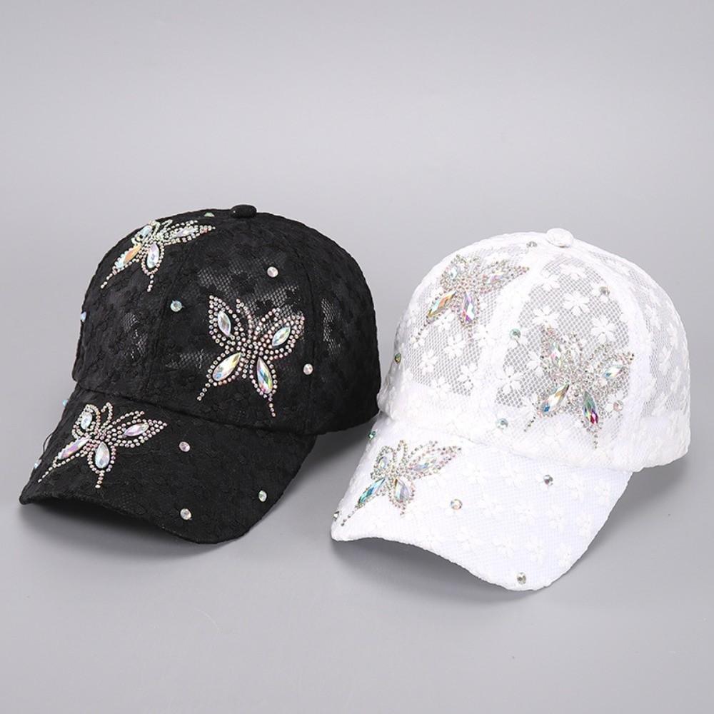 Butterfly Visors Cap Rhinestone Mesh Peaked Hat Fashion Flower Baseball Cap  Women