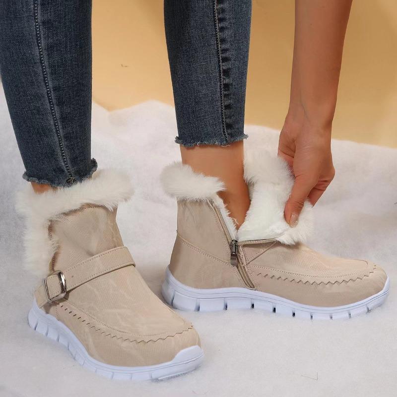European and American Foreign Trade Short Tube Lace-up Wool Snow Boots Women's Cross-border New Winter Thickened Solid Color Velvet Warm Cotton Shoes