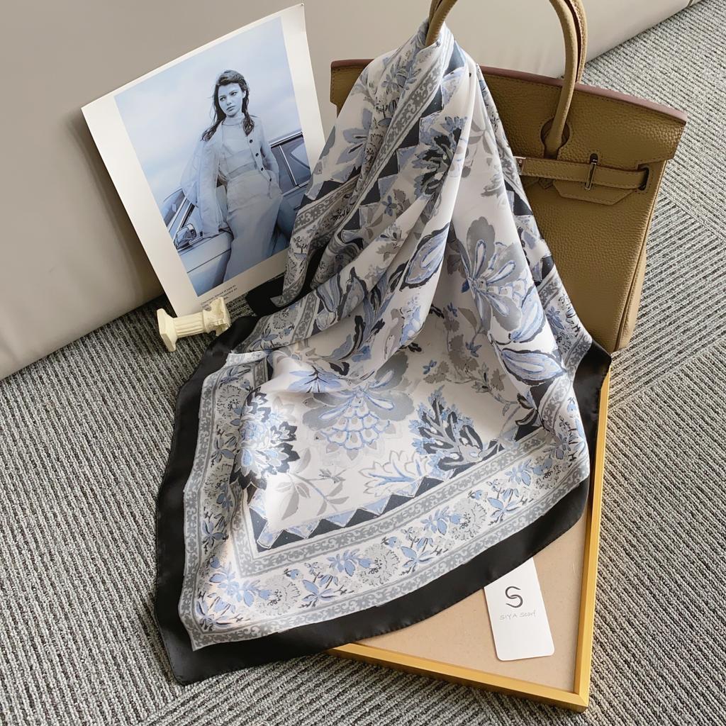 Fashion Small Square Scarf Women's Simulated Silk Scarf Headscarf Spring and Summer Scarf Printed Neck Protection Scarf Professional Scarf