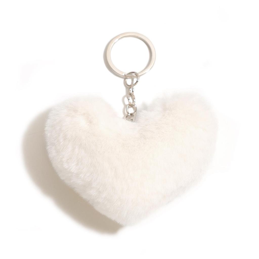 Duolingo Faux Rex Rabbit Fur Heart Keychain: Cute Pendant for Bags & Cars