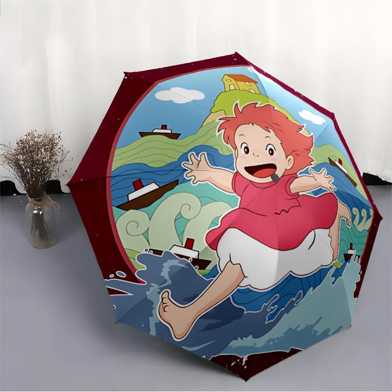 Spirited Away Automatic Folding Umbrella with Sturdy Iron Frame, Portable Compact Travel Umbrella All-Season Use Parties 0807059