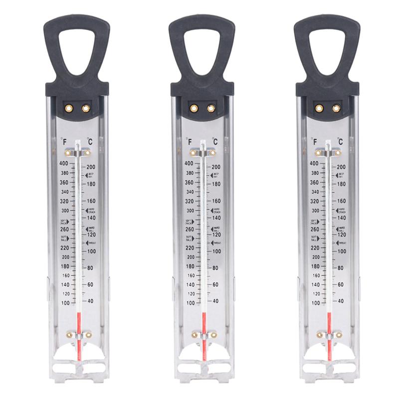 A72U 3X Candy/Jelly/Deep Fry Thermometer, Stainless Steel, With Pot Clip Attachment And Quick Reference Temperature Guide