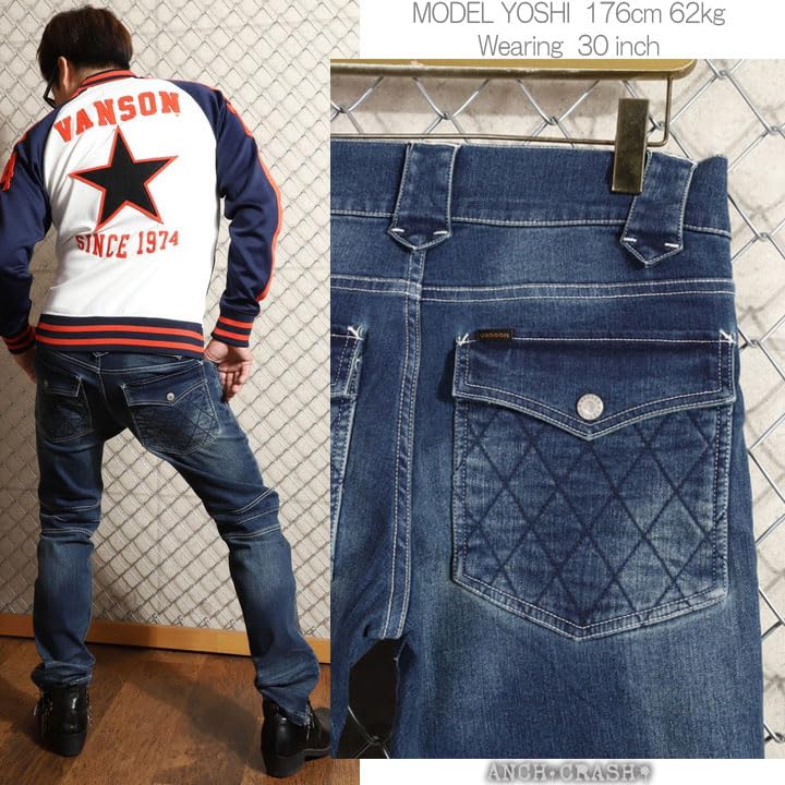 Vanson Embroidered Denim Biker Size 34 NVBL-2303 Pants, Indigo,