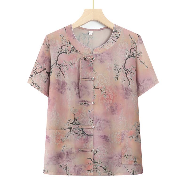 Chinese Style Plus Size Short Sleeve Blouse for Middle-Aged Women