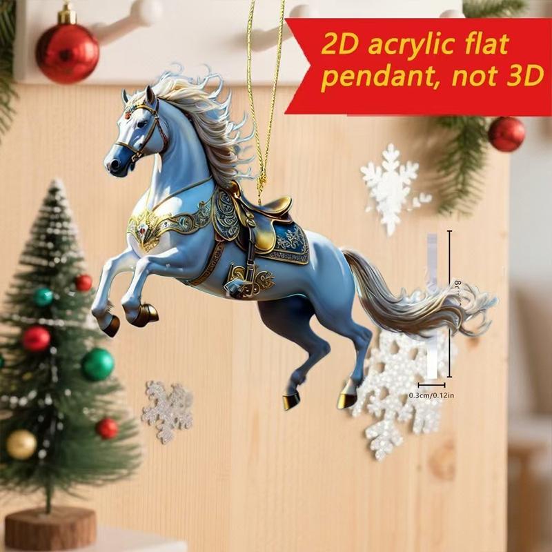 Exquisite White Horse Acrylic Flat Hanging Ornament Home Decoration Backpack