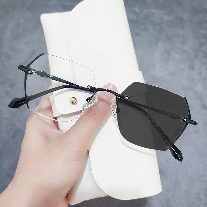 Фотохромные очки для близорукости с защитой от синего света, женская оправа с диоптриями, безрамочные очки для коррекции зрения -0