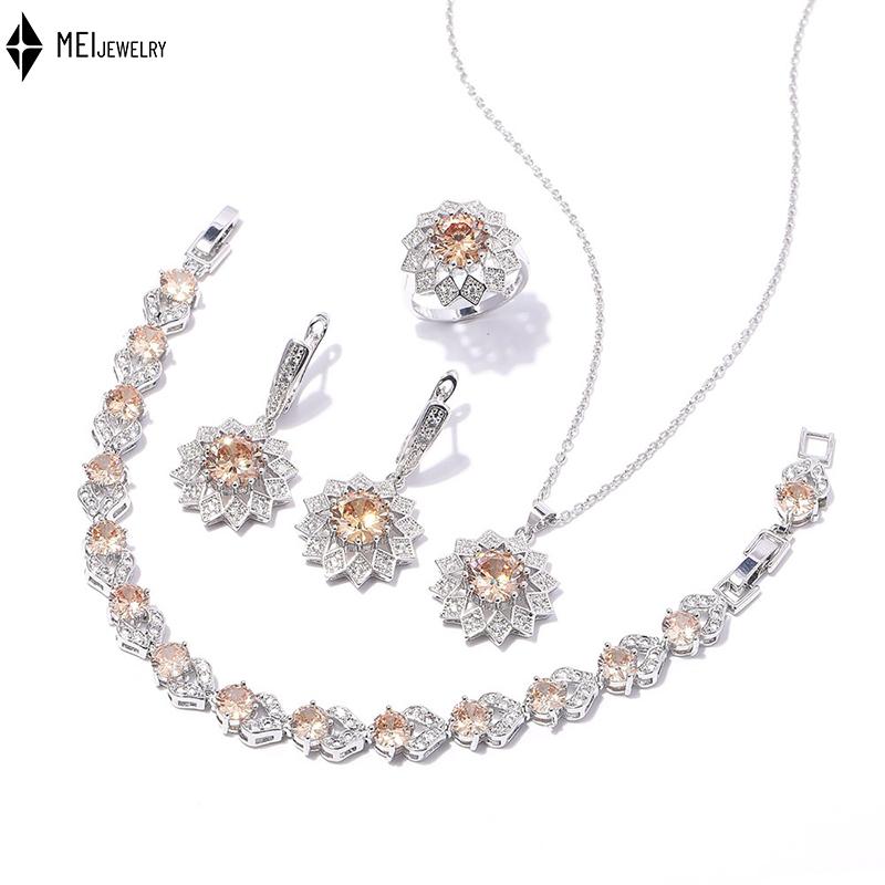 Culori Multiple Rotund Cupru Incrustat Zirconiu Cubic Placat Platină Colier Cercei Inele Brățări Set Bijuterii