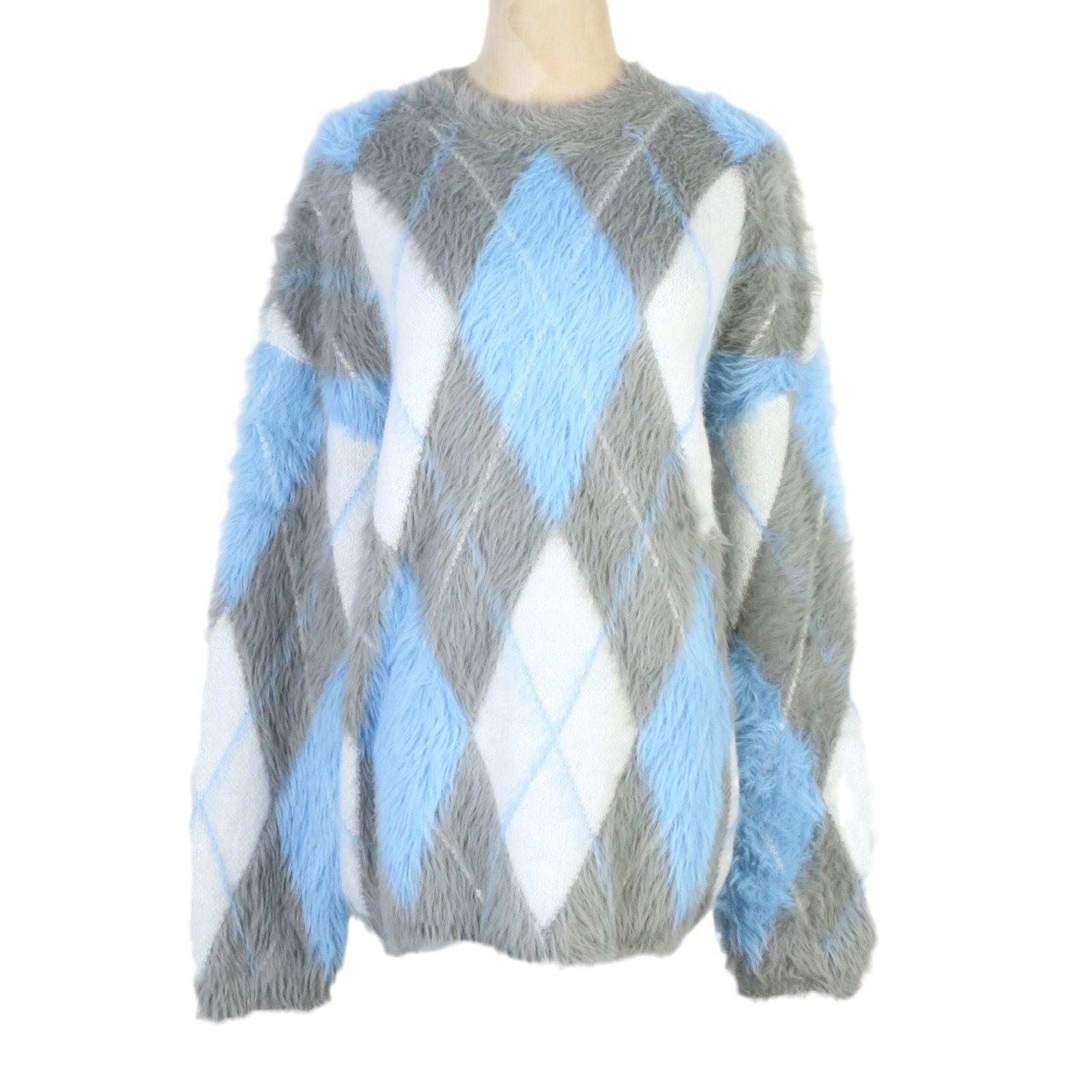 

Женский пуловер мягкой вязки с французским цветовым блоком и ромбовидным узором - Осенне-зимняя мода, Свободный крой, Универсальный, Круглый вырез. Small