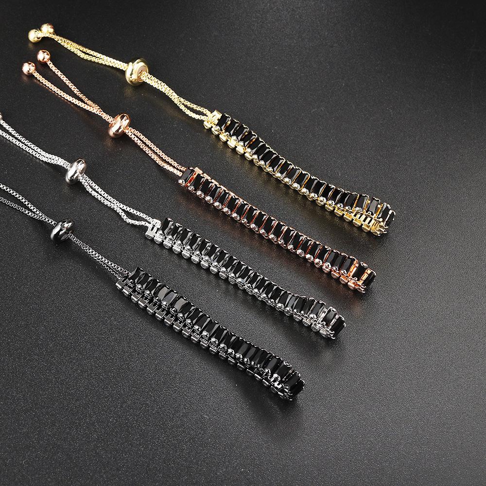 Black Crystal Tennis Bracelet For Women Steampunk Adjustable Silver Color Chain On The Hand Friends Gift Hippie Jewelry Dzh051
