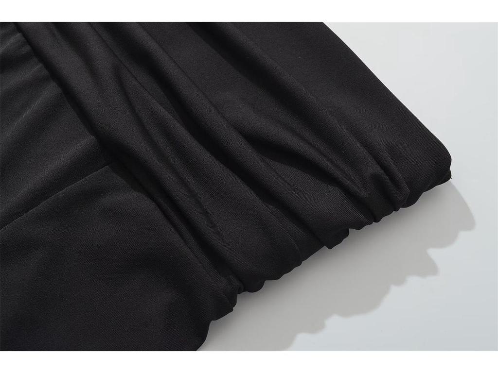 26004 - Stylish Low-Waist Pleated Irregular Black Midi Skirt