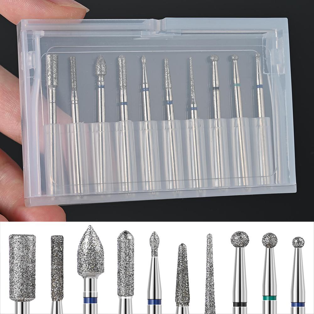 10pcs Nail Polishing Bits Set  Ceramic & Tungsten Nail Grinding Head Sand Cuticle Pusher Nail Drill Bit Manicure Tools Salon Use