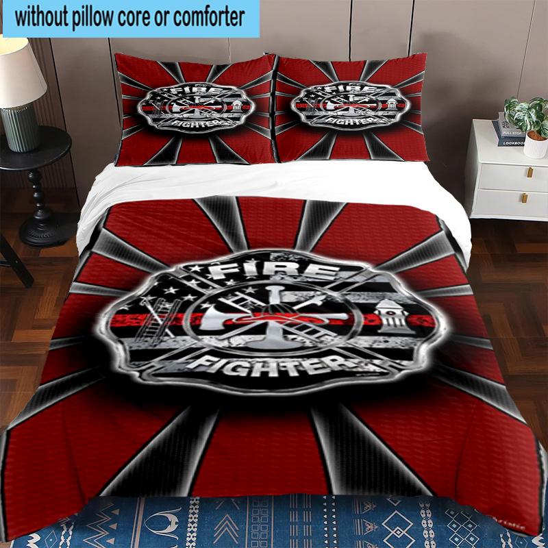 Firefighter Braving Flames 3pcs Bedding,Including 1pc Duvet Cover And 2pcs Pillowcases Perfect for Christmas,Ideal for Bedroom, Dormitory