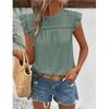 2026 Women's Summer New Round Neck Lace Solid Color Ruffle Short Sleeve Top