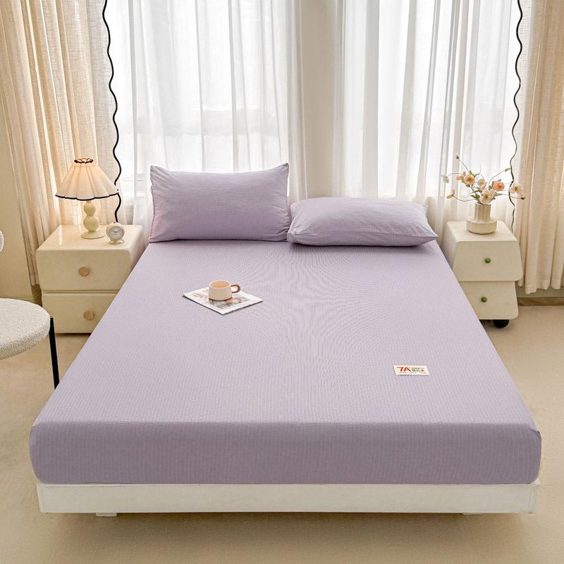 Class A Solid Color Double-Layer Crinkled Gauze Fitted Sheet - Naked Sleep Friendly & Machine Washable