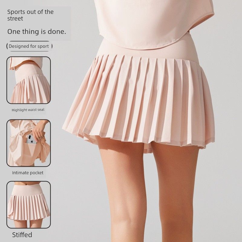 Export Pleated Sports Skirt High Waist Lining Pocket Fashion Tape Badminton Skirt Build Yoga Running Tennis Skirt
