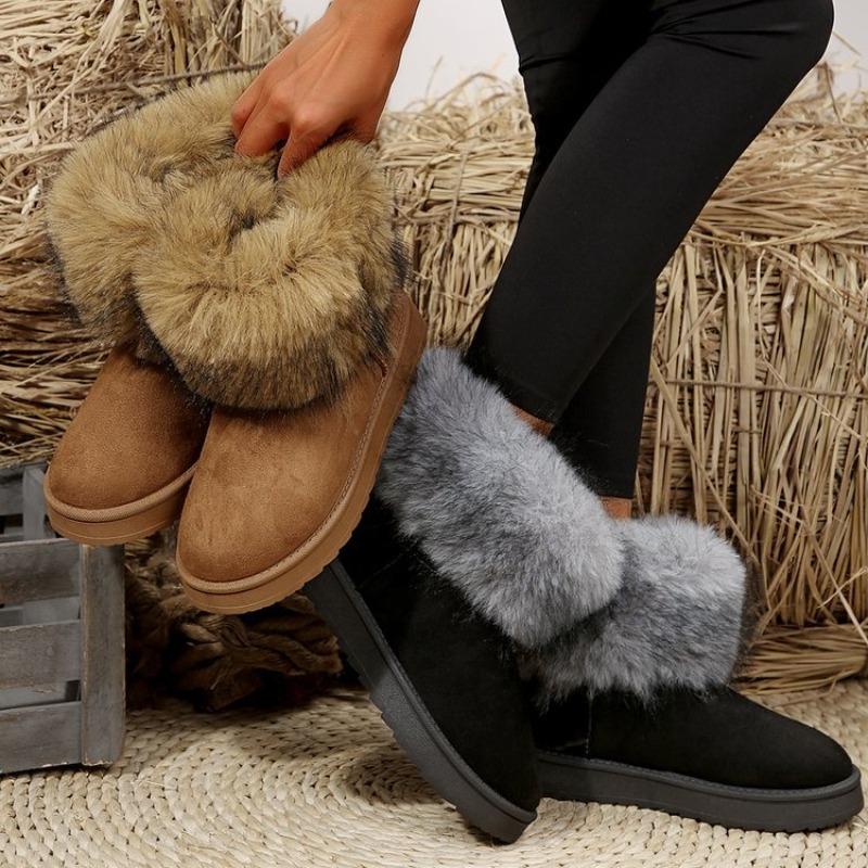 Short Thick-soled Snow Boots Women's Winter Cotton Shoes Solid Color Plush Casual Fluffy Mouth Large Size Snow Boots