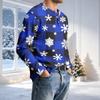 Men's Casual Neck Long Sleeve T-Shirt with Ribbed Texture Christmas Print