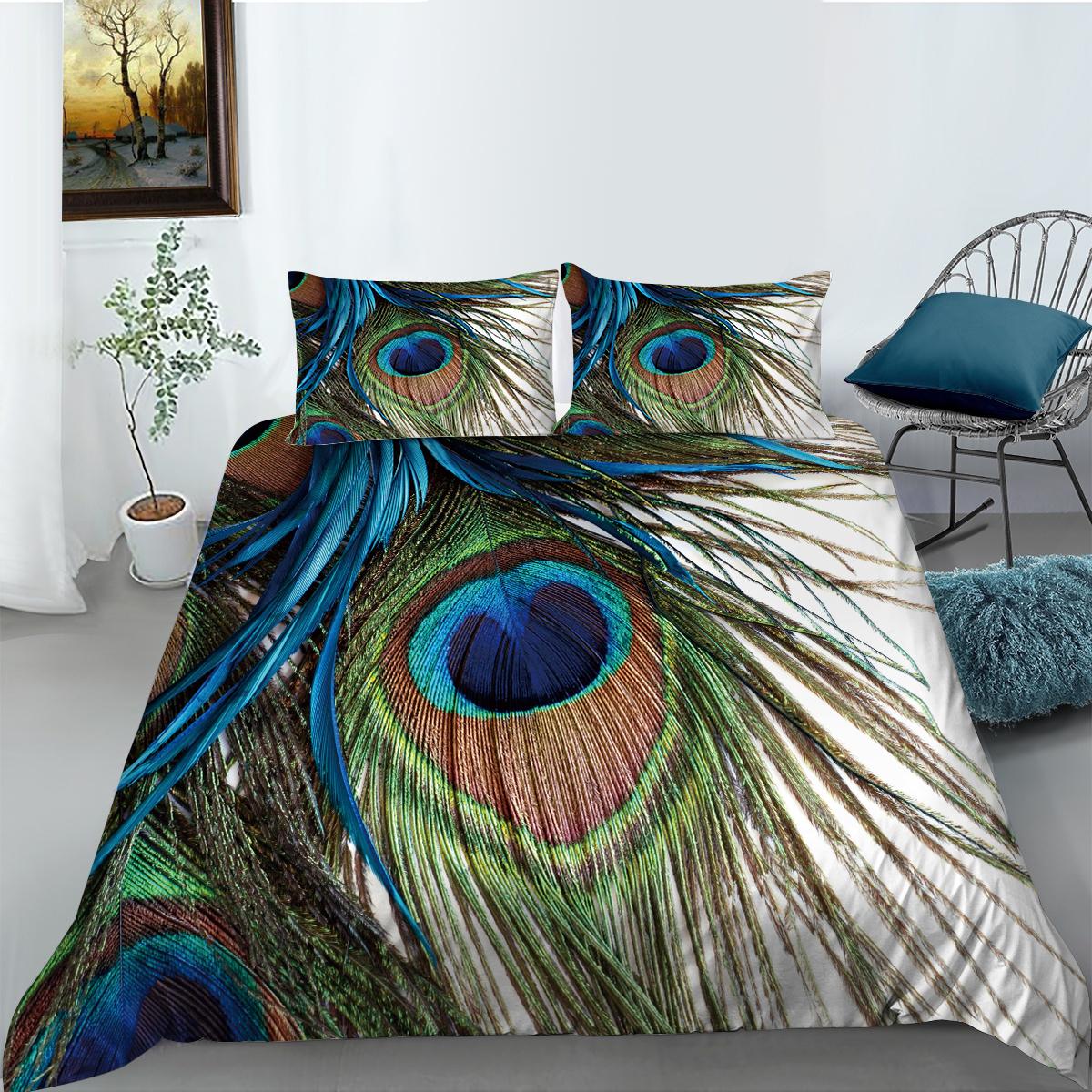 

Комплект постельного белья из серии 3D животных с павлиньим пером, пододеяльник и наволочка, 2/3 предмета, AU/DE/US, полный размер, моющееся украшение для дома Baby 100x135cm
