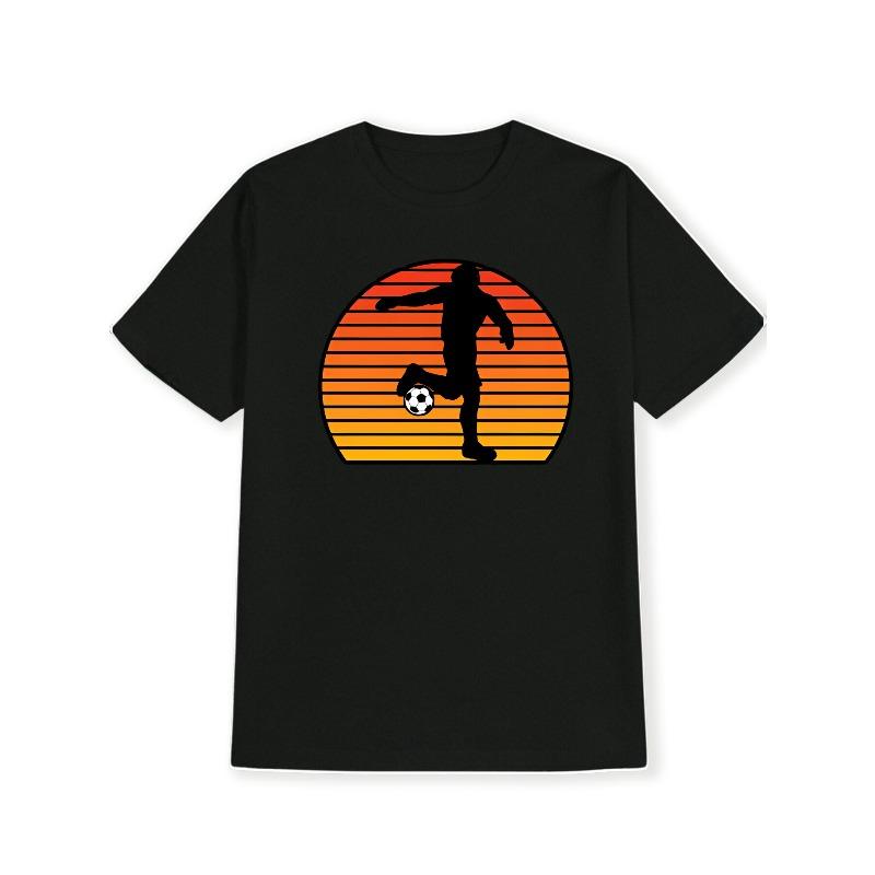 

European sizes Football Silhouette Soccer Print Pattern Men S Casual Round Neck T-Shirt, Soft Comfortable Wrinkle-Resistant Men S Top M чёрный