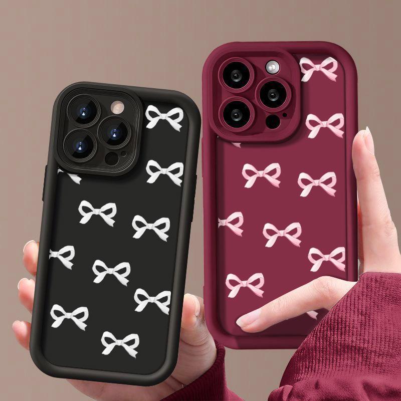 Cover per telefono in TPU opaco con motivo a fiocco per iPhone 16 Pro Max 15 Pro 14 Plus 13 12 11 XS XR 8 7 Protezione obiettivo Antiurto Morbida custodia bumper in silicone