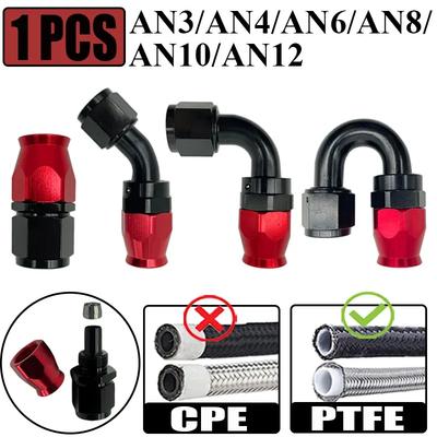 AN4 AN6 AN8 AN10 AN12 For Swivel PTFE Oil Fuel Line Hose End Fitting Straight 0°/45°/90°/180° Reble Hose End Fitting Adapter