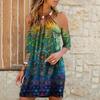 Fashion Women's Summer Casual Metal Hanging Neck Printed Strapless Dress