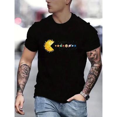 T-Shirts mit Aufdruck „Sonnensystem-Planeten“ für Herren, lässig, atmungsaktiv, kurzärmelig