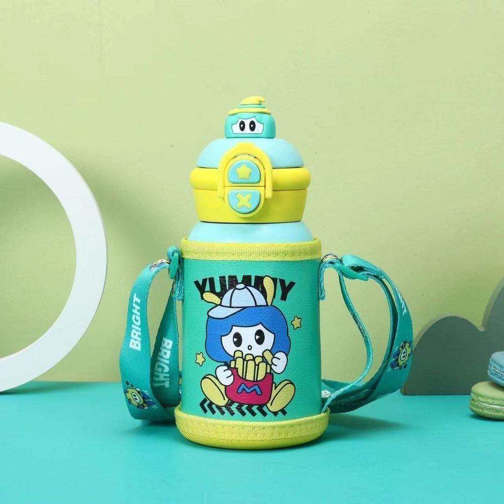 500ml Children Thermal Cup Pop-up Lid Large Capacity Insulated Cup Stainless Steel Cute Cartoon Travel Insulated Bottles