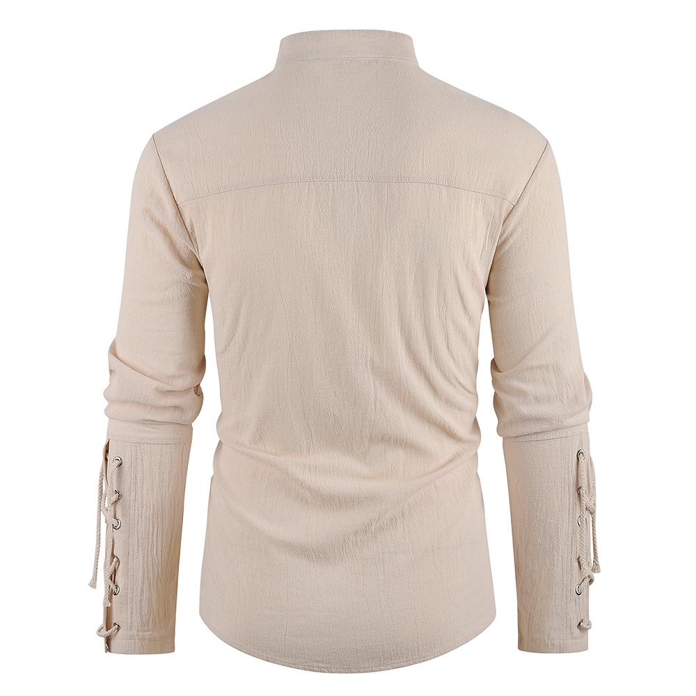 Men's Medieval Pirate Dress Stylish Streetwear Halloween Gothic Style V-neck Tops Solid Color Cotton Linen Breathable T-shirt