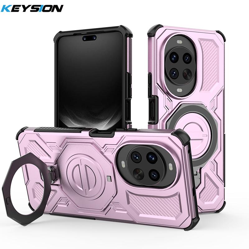 

KEYSION Shockproof Magnetic Case for Huawei nova 14 Pro TPU+PC Upright Live Metal Ring Stand Phone Back Cover for Huawei nova 14 for Huawei nova 14 Pro розовый