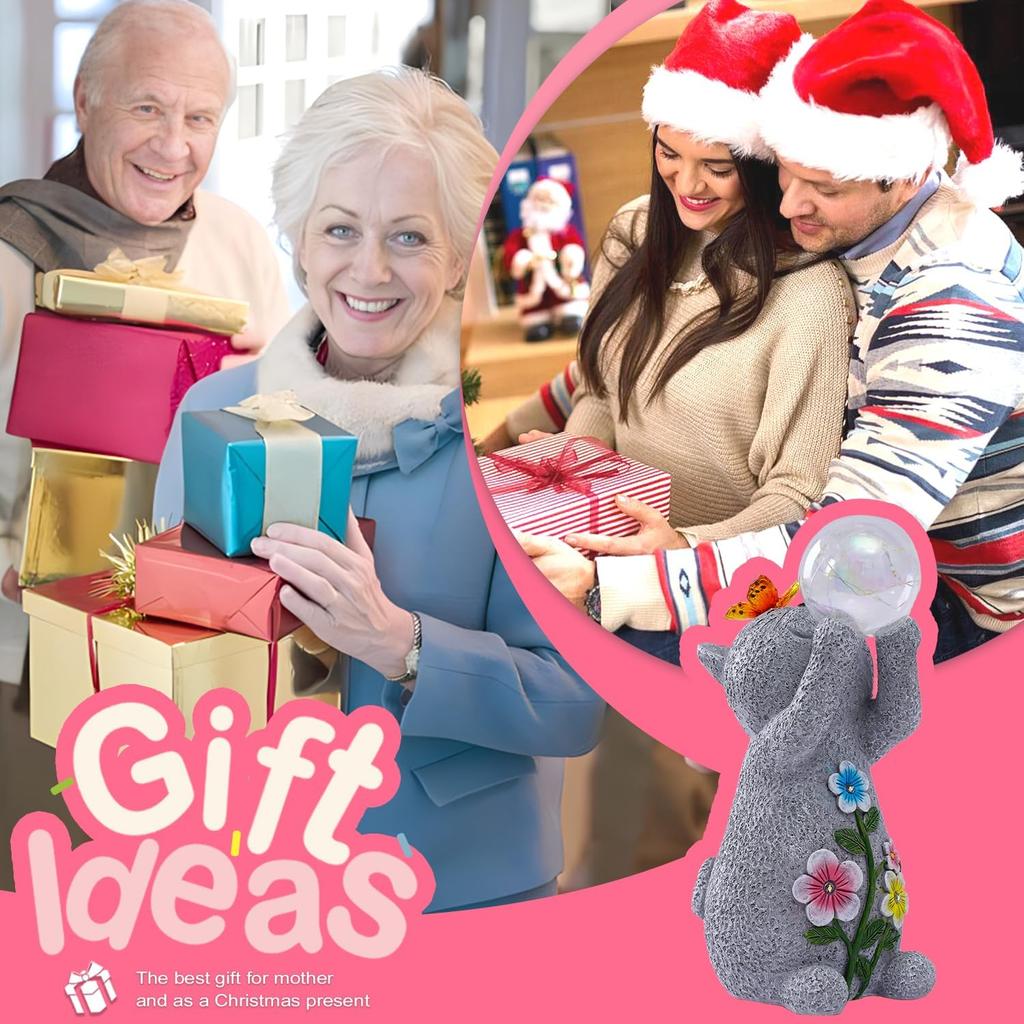 Goodeco Solar Cat Garden Statue - Outdoor Cat Decor with Solar Butterfly & Succulent Flowers LED Lights for Cat Lovers and Garden Enthusiasts - Ideal