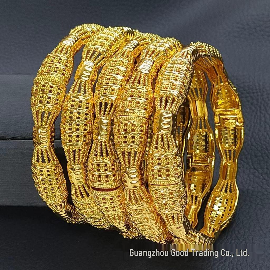 24K Gold Openwork Carved Bangle - Dubai Jewelry for Weddings & Banquets