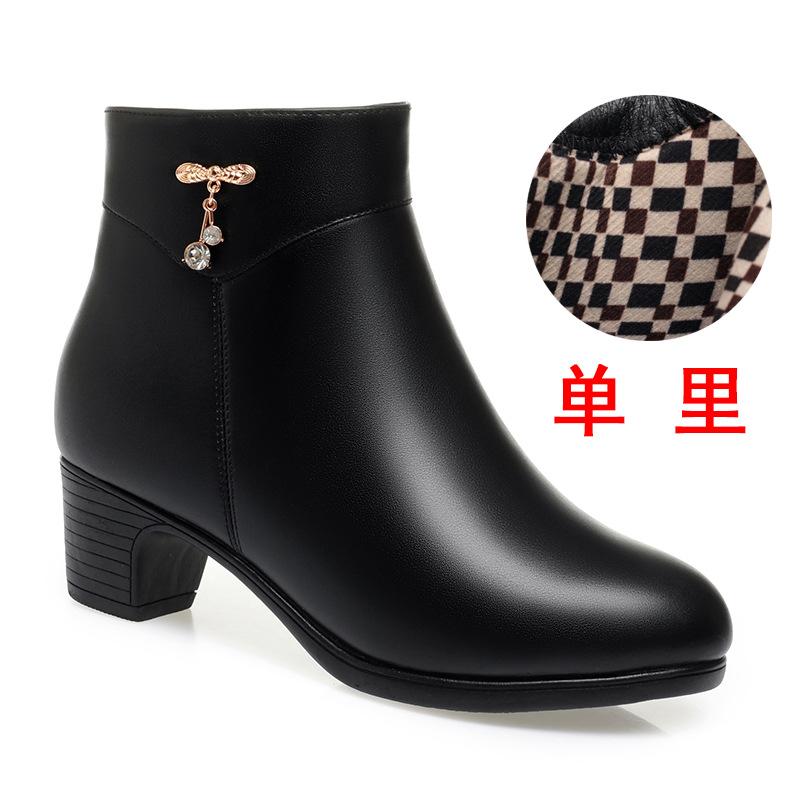 mother shoes autumn and winter short boots women's medium heel boots fleece leather shoes thick heel cotton shoes elderly winter shoes single boots
