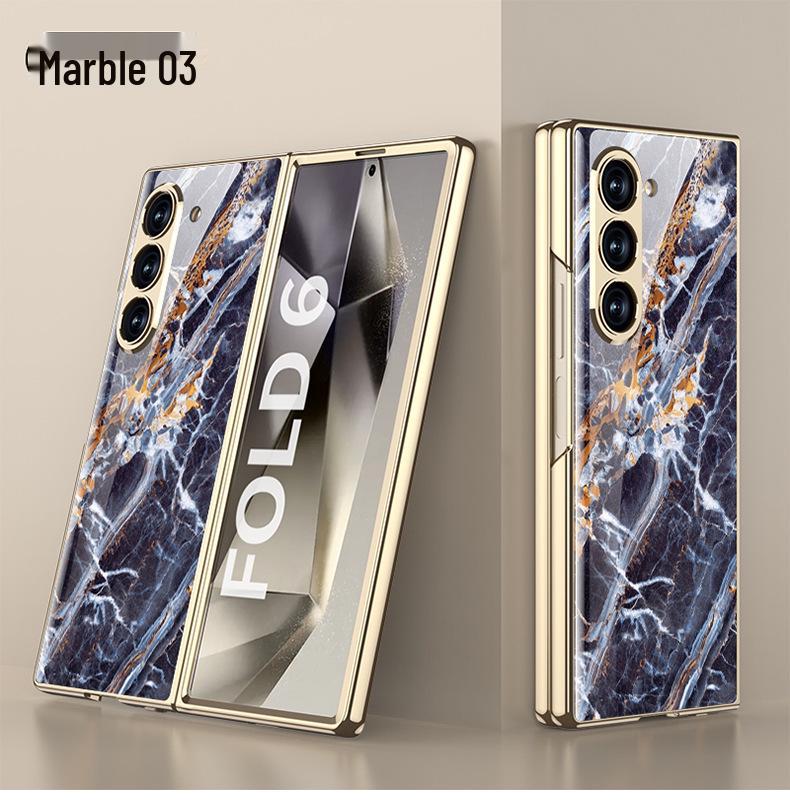 Electroplated PC Marble Glass Case for Samsung Fold 5/6 Fold5 without front film