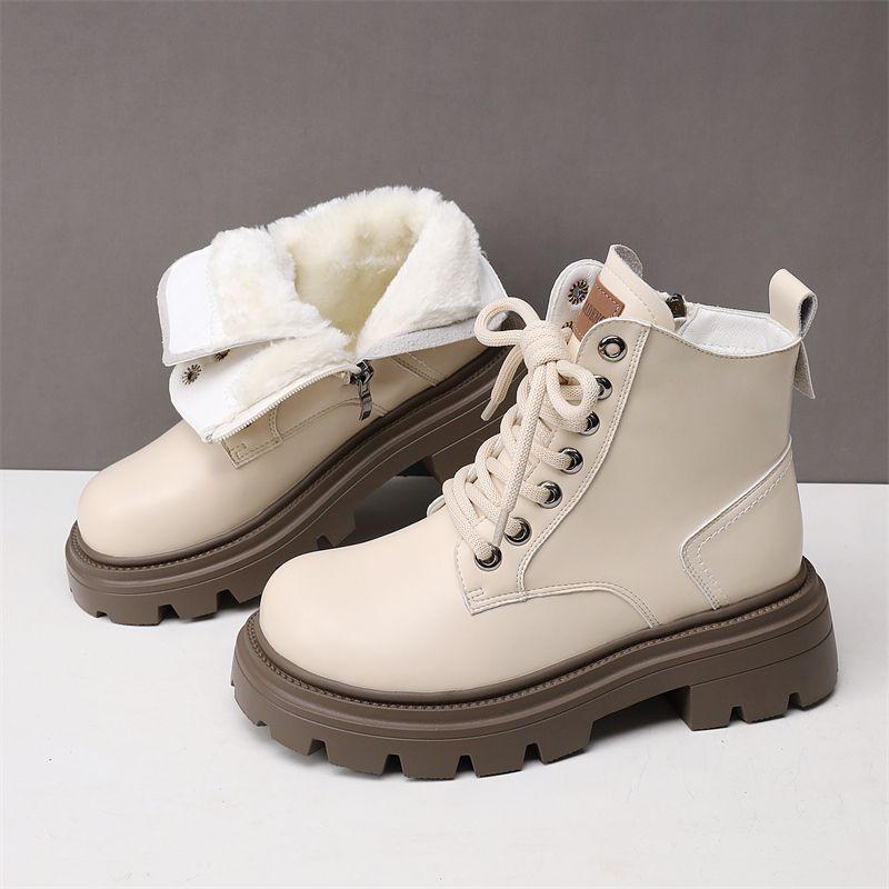 Hot Sale 2025 Women's Martin Boots Spring Fashion Soft Sole Platform Winter Fleece Lined Ankle Boots