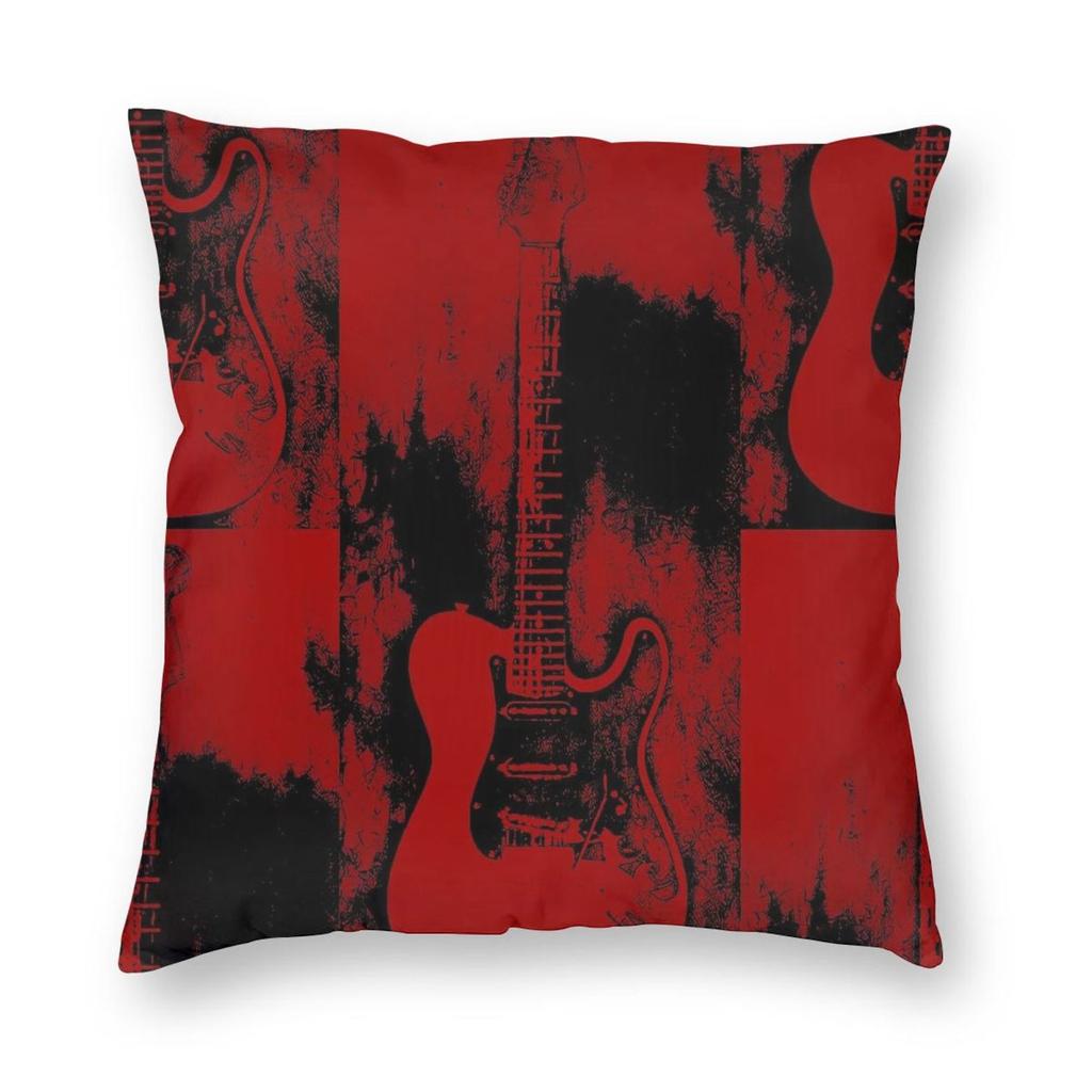 Red Black Guitar Pillowcase Polyester Linen Velvet Pattern Zip Decorative Pillow Case Sofa Cushion Cover