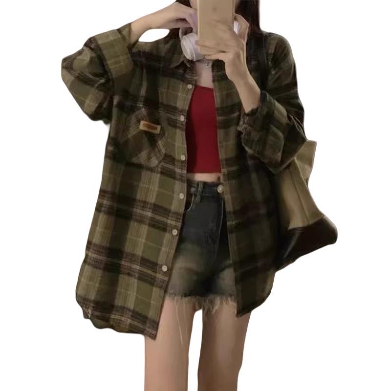 2025 Retro Plaid Women's Long Sleeve Cardigan Shirt