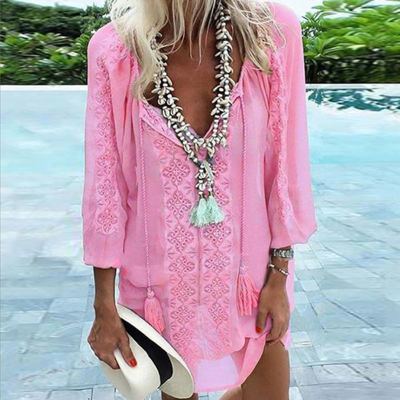 

Шифоновая юбка-пэчворк с длинными рукавами и свободным верхом большого размера из шифона XXL розовый