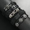 European and American Cross-border Artificial Leather Bracelet Jewelry, Punk Multi-layer Alloy Lion Skull Woven Black Bracelet