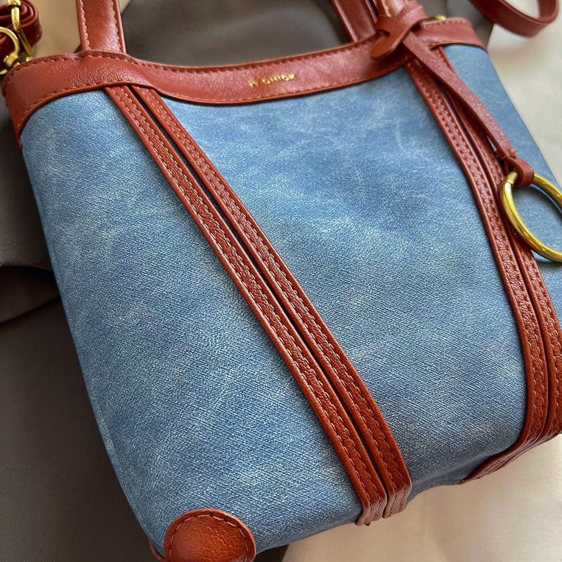 Portable Denim Tote Bag Women's Shoulder Underarm Bucket Bag
