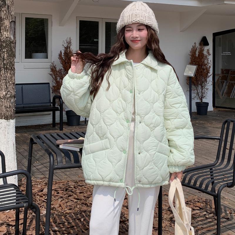 

2025 дизайн чувство ретро ромбовидный хлопок одежда для женщин осень и зима новый иностранный стиль свободный студент универсальный жареный уличный хлопок одежда S бежевый