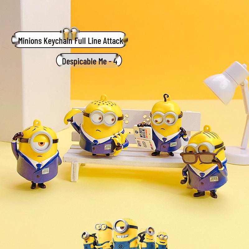 Minion Agent Keychain: Cute Cartoon Couple Keyring and Backpack Pendant Gift