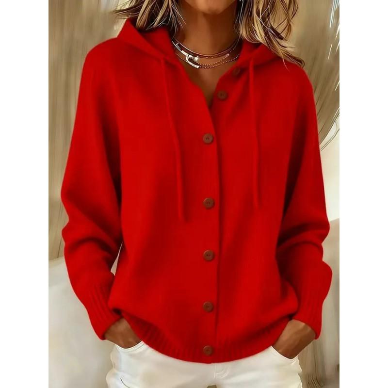 Womens Knit Hooded Cardigan Sweater 2026 Fall Winter Loose Fit Solid Color Casual Chic Outerwear