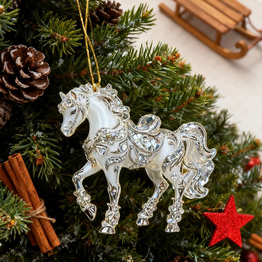 Exquisite White Horse Acrylic Flat Car Rearview Mirror Pendant Home Decoration Backpack Keychain 2D Flat Acrylic Christmas Horse CN