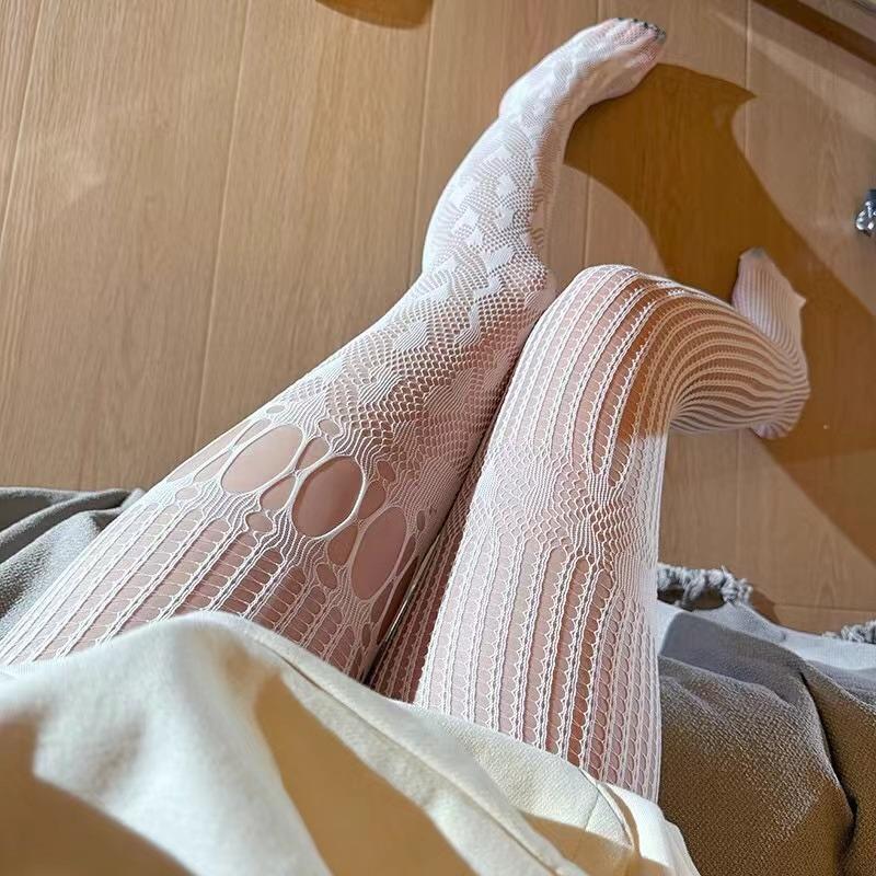 Sexy AB nohy Punčochy Lolita Asymetrické Černé Punčochové kalhoty Y2K Ženy Tenké Tenké Snadno Roztrhat Ženské Legíny Dlouhé Ponožky